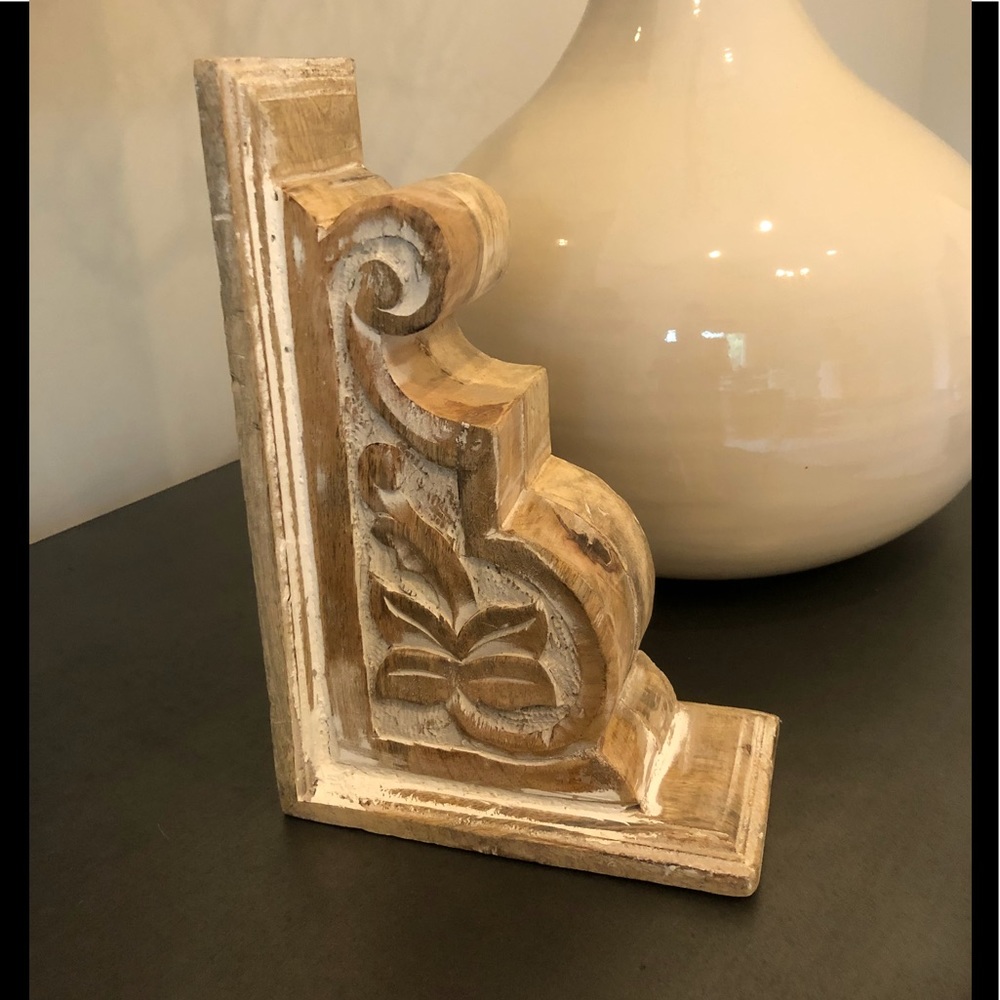 Rustic Carved Wood Corbel - Cream and Natural Finish